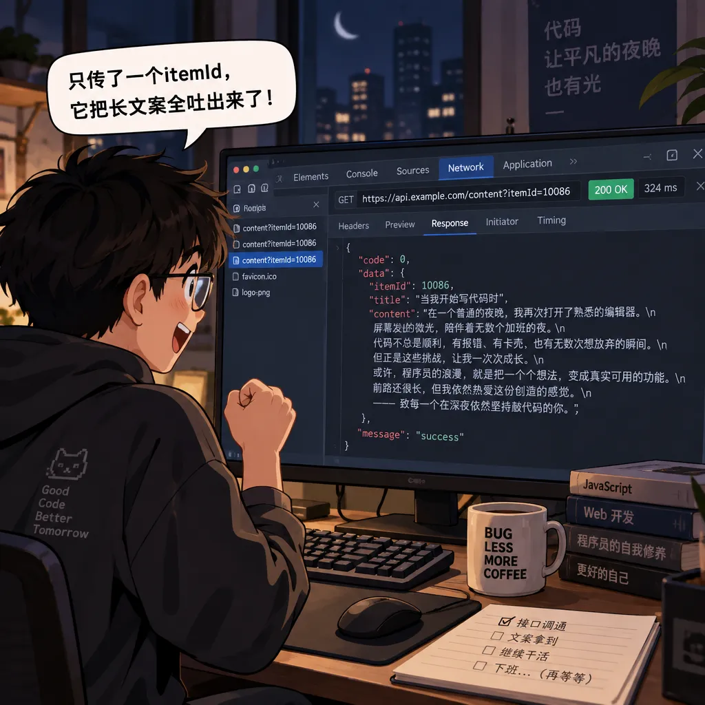 只传了一个itemId,它把长文案全吐出来了