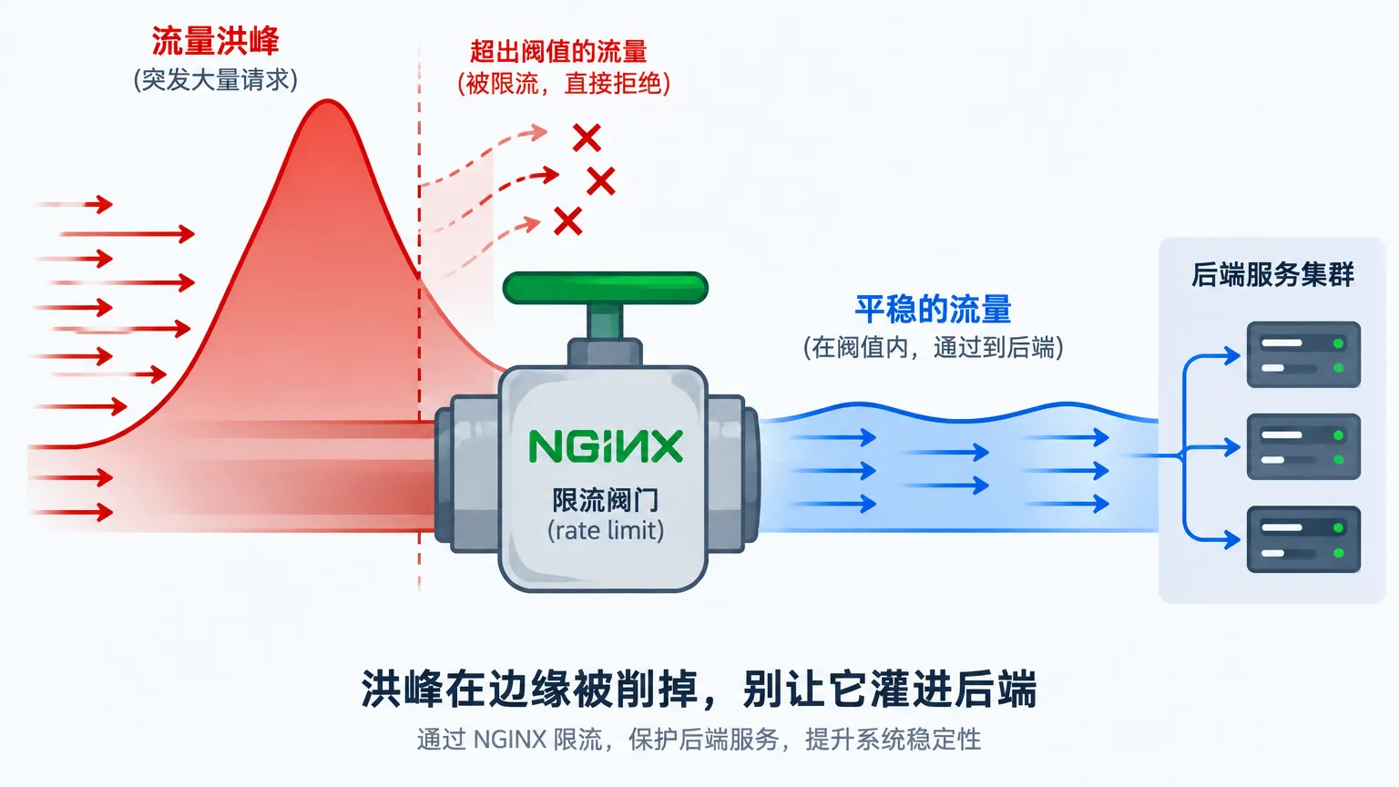 洪峰在边缘被削掉,别让它灌进后端