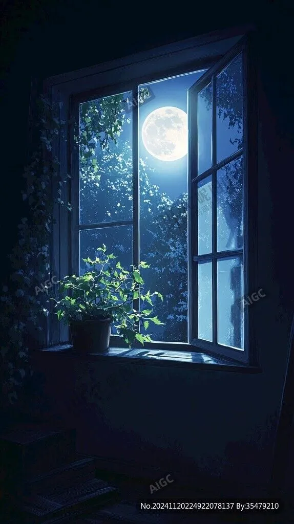 秋夜一个人在窗边安静独处的温暖意境