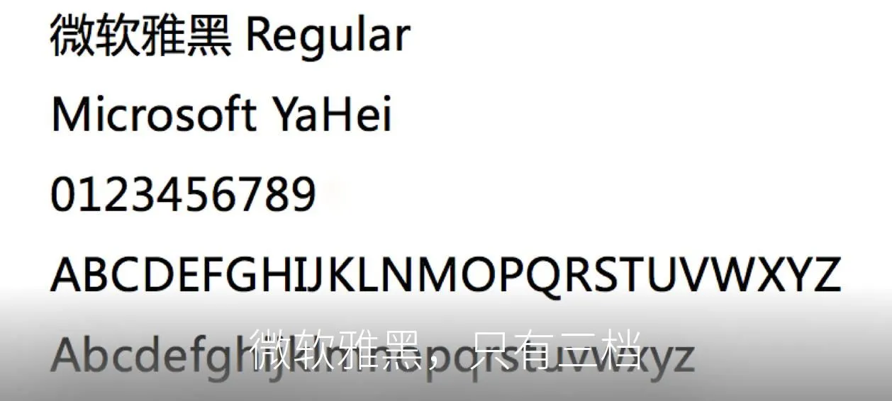 微软雅黑，只有三档